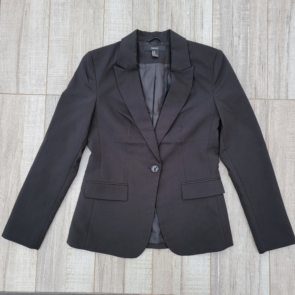 Forever 21 Black Fitted Women's Blazer Stretch Workwear Office Medium